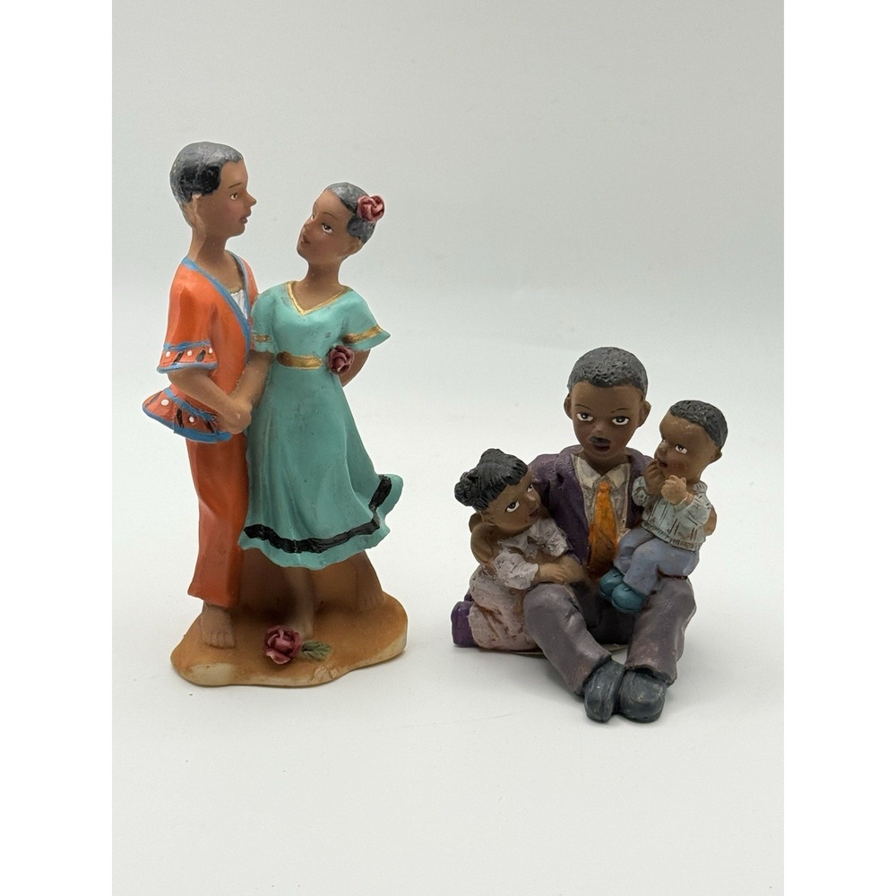 Lot of 2 Vintage K's Figurine African American Father‎ Children Love 4"